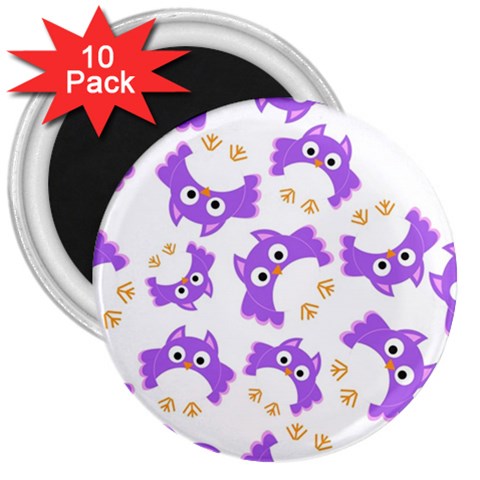 Purple Owl Pattern Background 3  Magnets (10 pack)  from ArtsNow.com Front