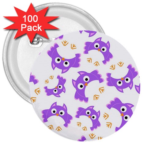 Purple Owl Pattern Background 3  Buttons (100 pack)  from ArtsNow.com Front