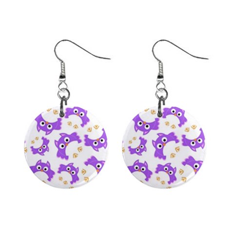 Purple Owl Pattern Background Mini Button Earrings from ArtsNow.com Front