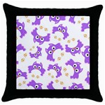 Purple Owl Pattern Background Throw Pillow Case (Black)