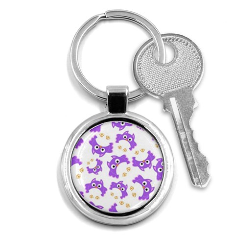 Purple Owl Pattern Background Key Chain (Round) from ArtsNow.com Front