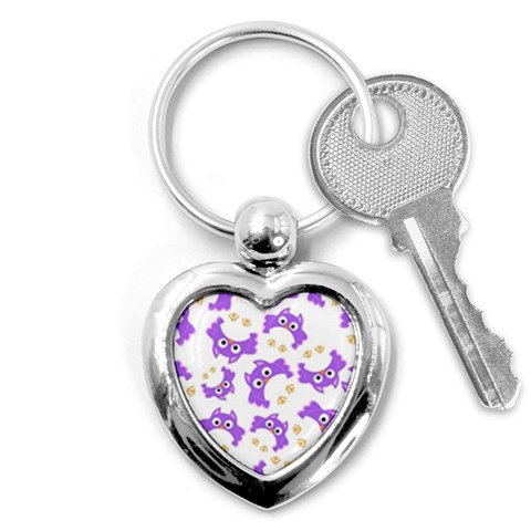 Purple Owl Pattern Background Key Chain (Heart) from ArtsNow.com Front