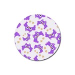 Purple Owl Pattern Background Rubber Coaster (Round)