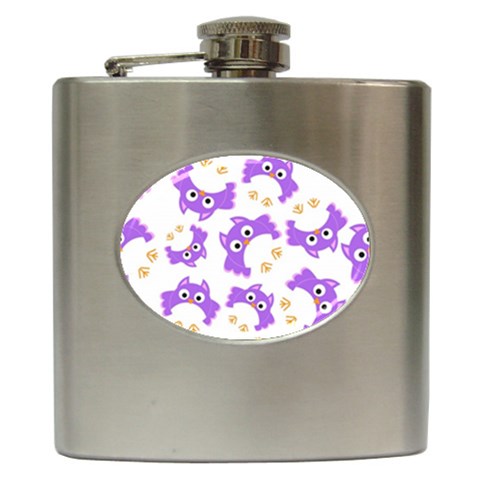 Purple Owl Pattern Background Hip Flask (6 oz) from ArtsNow.com Front