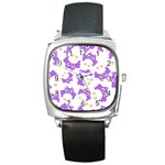 Purple Owl Pattern Background Square Metal Watch