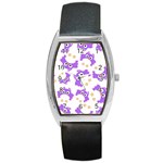 Purple Owl Pattern Background Barrel Style Metal Watch