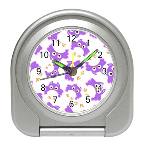 Purple Owl Pattern Background Travel Alarm Clock from ArtsNow.com Front
