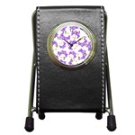 Purple Owl Pattern Background Pen Holder Desk Clock