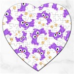 Purple Owl Pattern Background Jigsaw Puzzle (Heart)