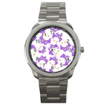 Purple Owl Pattern Background Sport Metal Watch