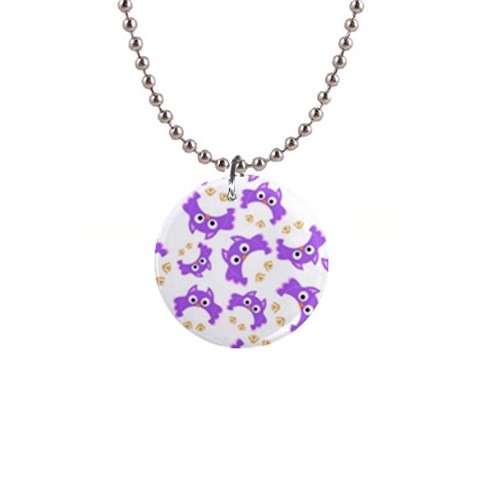 Purple Owl Pattern Background 1  Button Necklace from ArtsNow.com Front