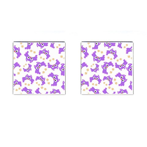 Purple Owl Pattern Background Cufflinks (Square) from ArtsNow.com Front(Pair)