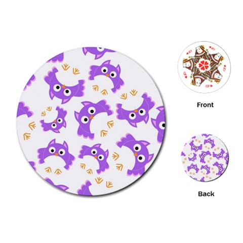 Purple Owl Pattern Background Playing Cards Single Design (Round) from ArtsNow.com Front