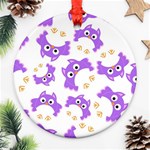 Purple Owl Pattern Background Round Ornament (Two Sides)