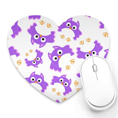 Purple Owl Pattern Background Heart Mousepad from ArtsNow.com Front