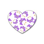 Purple Owl Pattern Background Rubber Coaster (Heart)