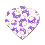 Purple Owl Pattern Background Dog Tag Heart (Two Sides)