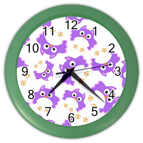 Purple Owl Pattern Background Color Wall Clock from ArtsNow.com Front