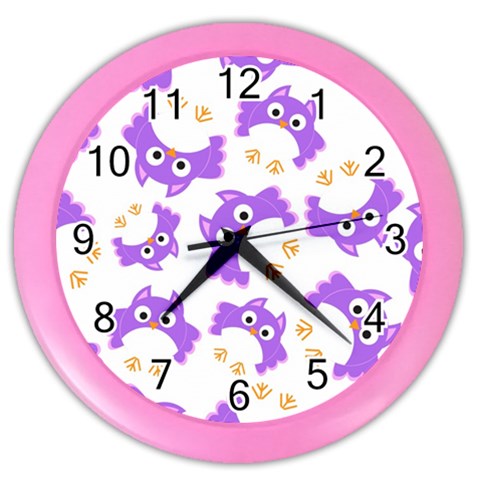 Purple Owl Pattern Background Color Wall Clock from ArtsNow.com Front