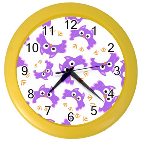 Purple Owl Pattern Background Color Wall Clock from ArtsNow.com Front