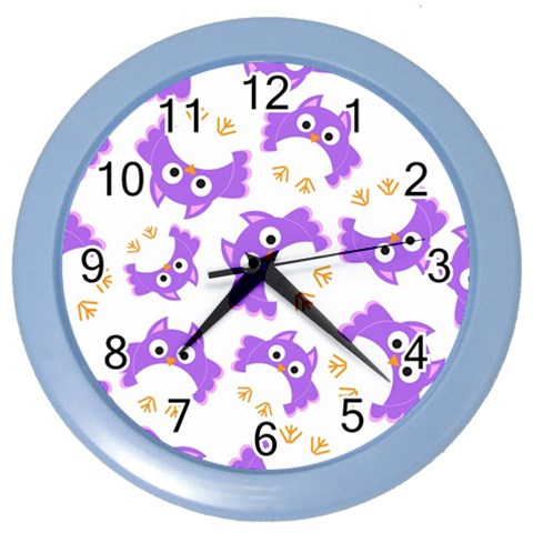 Purple Owl Pattern Background Color Wall Clock from ArtsNow.com Front