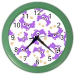 Purple Owl Pattern Background Color Wall Clock