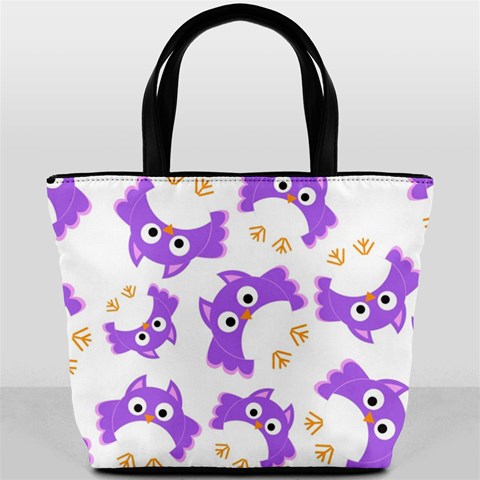 Purple Owl Pattern Background Bucket Bag from ArtsNow.com Front