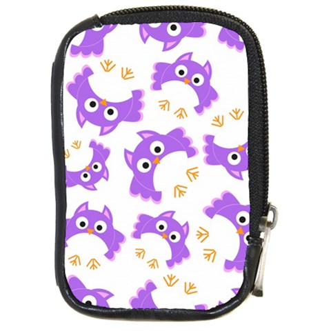Purple Owl Pattern Background Compact Camera Leather Case from ArtsNow.com Front