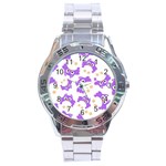 Purple Owl Pattern Background Stainless Steel Analogue Watch