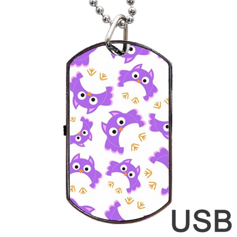 Purple Owl Pattern Background Dog Tag USB Flash (One Side) from ArtsNow.com Front