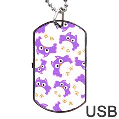 Purple Owl Pattern Background Dog Tag USB Flash (Two Sides) from ArtsNow.com Back
