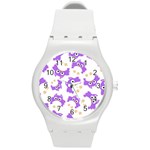 Purple Owl Pattern Background Round Plastic Sport Watch (M)