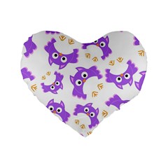 Purple Owl Pattern Background Standard 16  Premium Heart Shape Cushions from ArtsNow.com Front