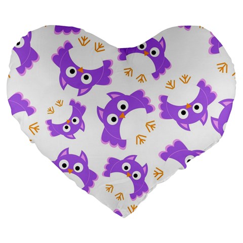 Purple Owl Pattern Background Large 19  Premium Heart Shape Cushions from ArtsNow.com Front