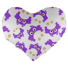 Purple Owl Pattern Background Large 19  Premium Heart Shape Cushions from ArtsNow.com Back