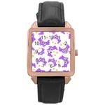 Purple Owl Pattern Background Rose Gold Leather Watch 