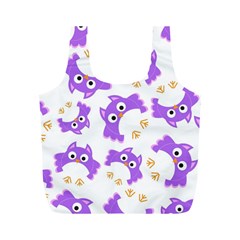 Purple Owl Pattern Background Full Print Recycle Bag (M) from ArtsNow.com Back