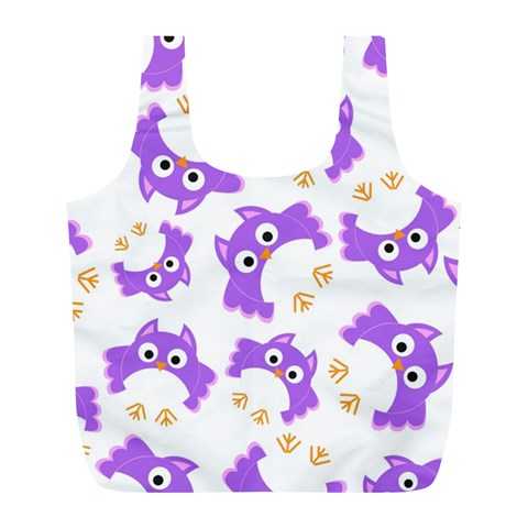 Purple Owl Pattern Background Full Print Recycle Bag (L) from ArtsNow.com Back
