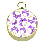 Purple Owl Pattern Background Gold Compasses