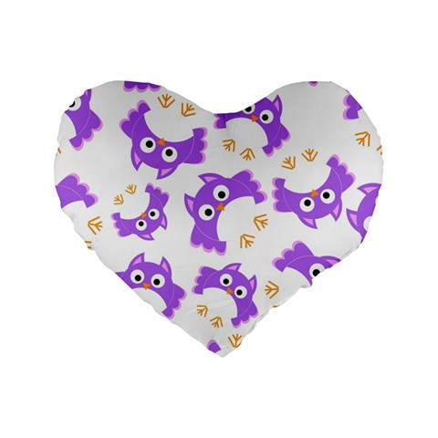 Purple Owl Pattern Background Standard 16  Premium Flano Heart Shape Cushions from ArtsNow.com Front