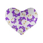 Purple Owl Pattern Background Standard 16  Premium Flano Heart Shape Cushions