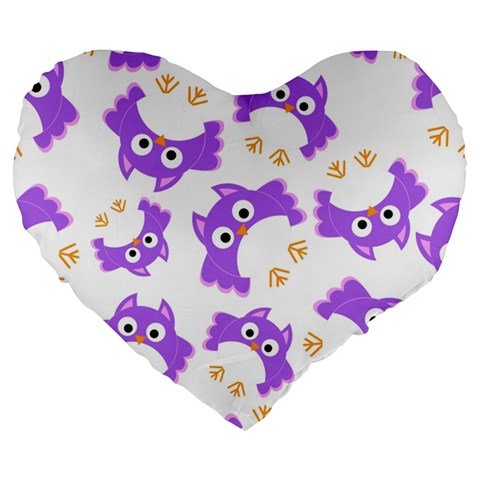 Purple Owl Pattern Background Large 19  Premium Flano Heart Shape Cushions from ArtsNow.com Front