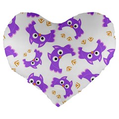 Purple Owl Pattern Background Large 19  Premium Flano Heart Shape Cushions from ArtsNow.com Back