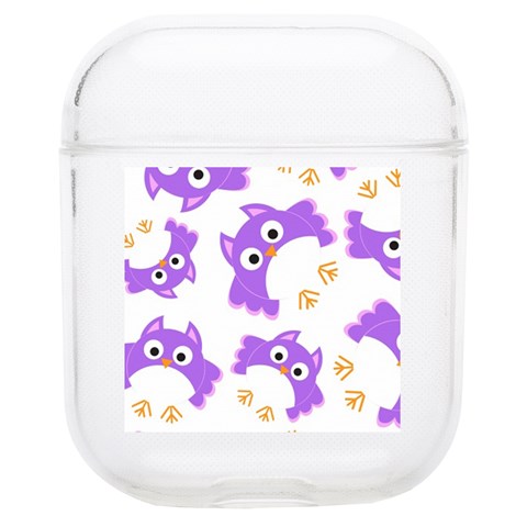 Purple Owl Pattern Background Soft TPU AirPods 1/2 Case from ArtsNow.com Front