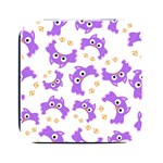 Purple Owl Pattern Background Square Metal Box (Black)