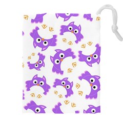 Purple Owl Pattern Background Drawstring Pouch (4XL) from ArtsNow.com Front