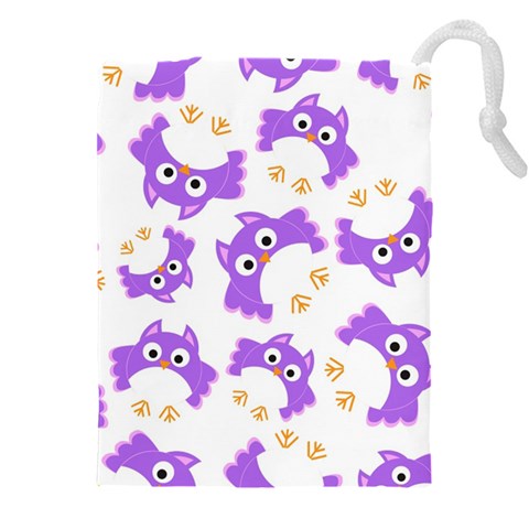 Purple Owl Pattern Background Drawstring Pouch (5XL) from ArtsNow.com Front