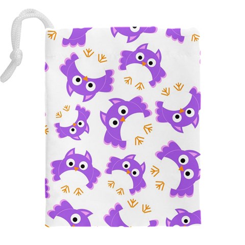 Purple Owl Pattern Background Drawstring Pouch (5XL) from ArtsNow.com Back