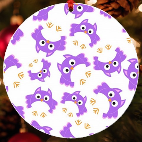 Purple Owl Pattern Background UV Print Acrylic Ornament Round from ArtsNow.com Front