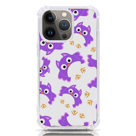 Purple Owl Pattern Background iPhone 13 Pro TPU UV Print Case from ArtsNow.com Front